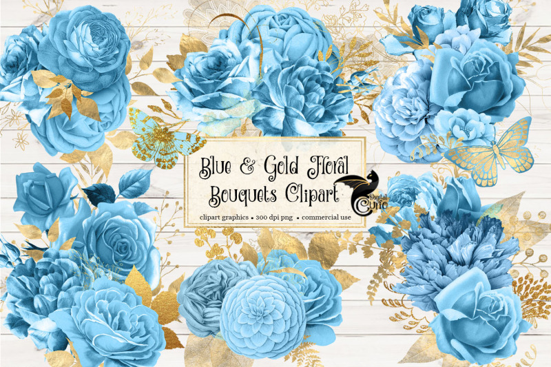 blue-and-gold-floral-clipart