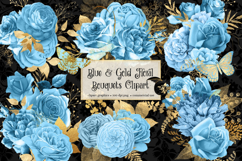 blue-and-gold-floral-clipart