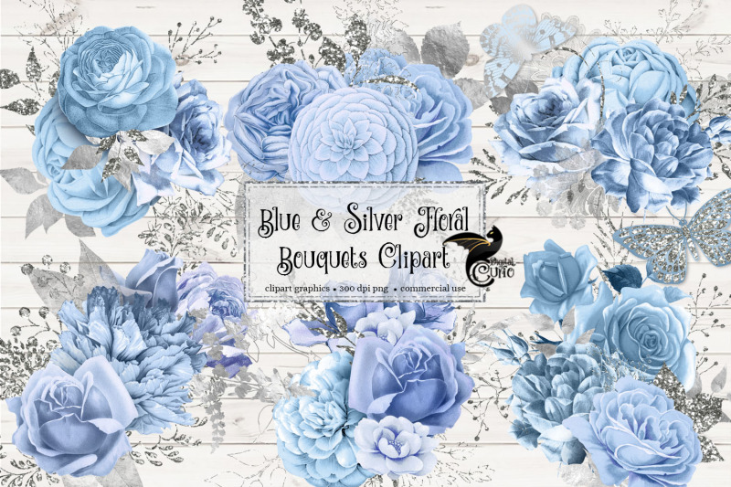 blue-and-silver-floral-clipart