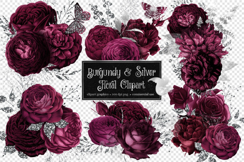 burgundy-and-silver-floral-clipart