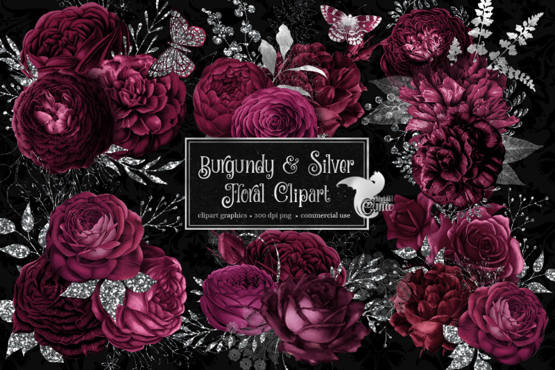 burgundy-and-silver-floral-clipart