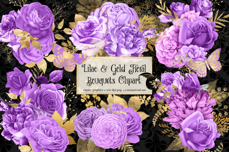 lilac-and-gold-floral-clipart