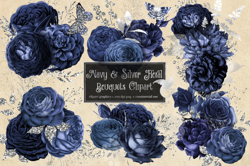 navy-and-silver-floral-clipart