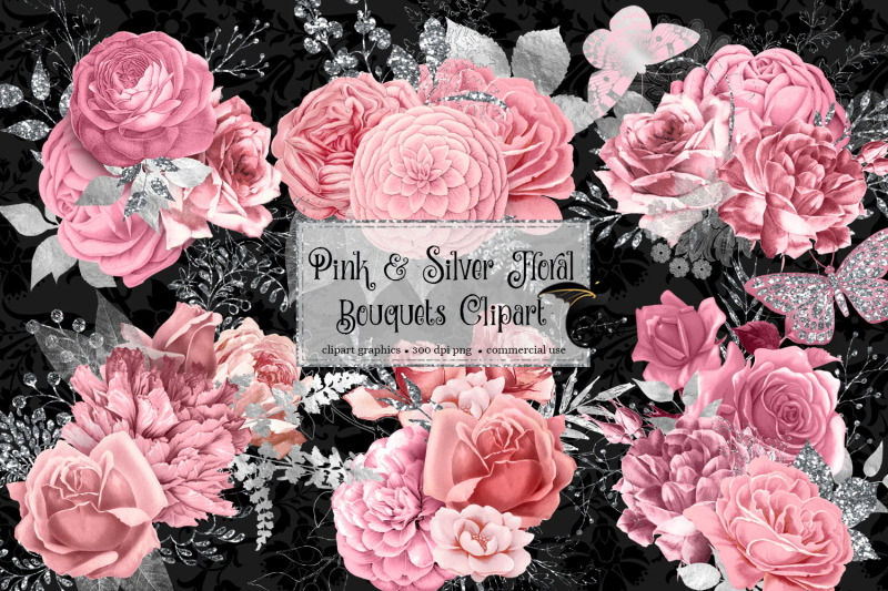 pink-and-silver-floral-clipart