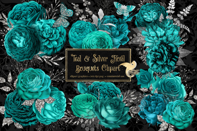 teal-and-silver-floral-clipart