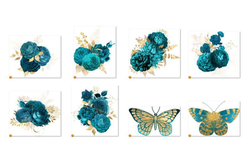 turquoise-and-gold-floral-clipart