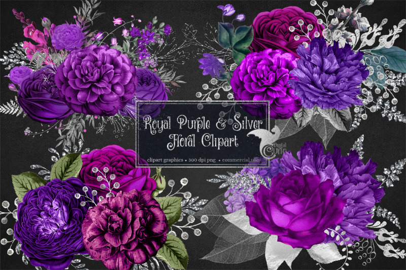 royal-purple-and-silver-floral-clipart