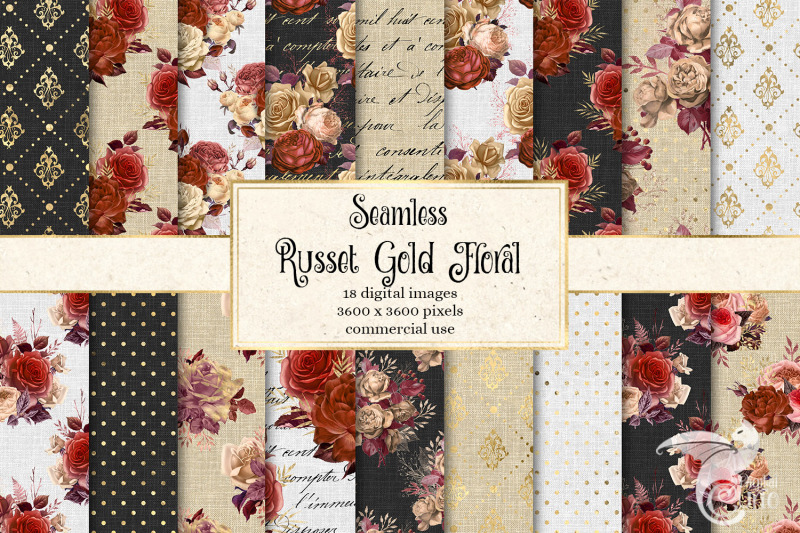 russet-gold-floral-digital-paper