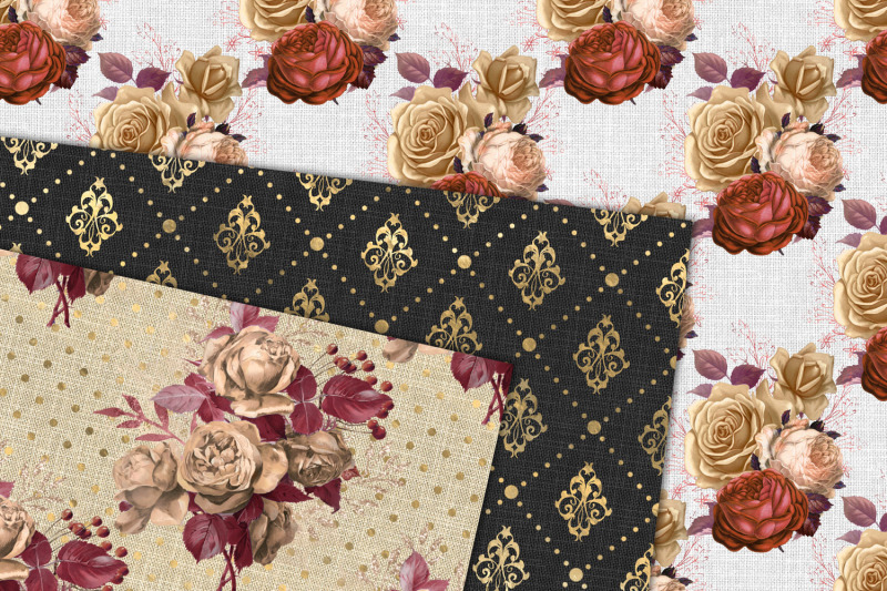 russet-gold-floral-digital-paper