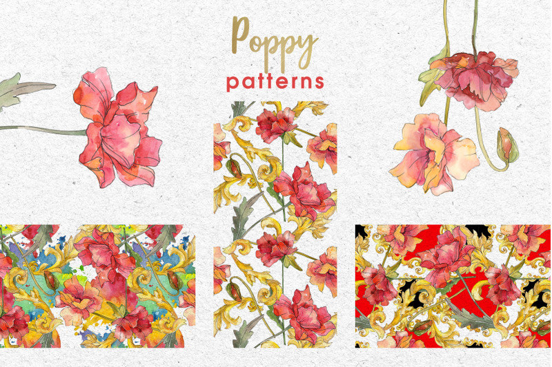 red-watercolor-poppies-png-set