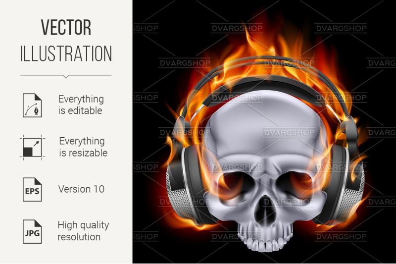 flaming-skull-in-headphones