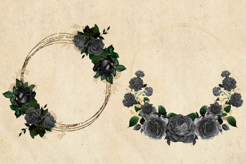 black-and-gold-floral-wreath-clipart