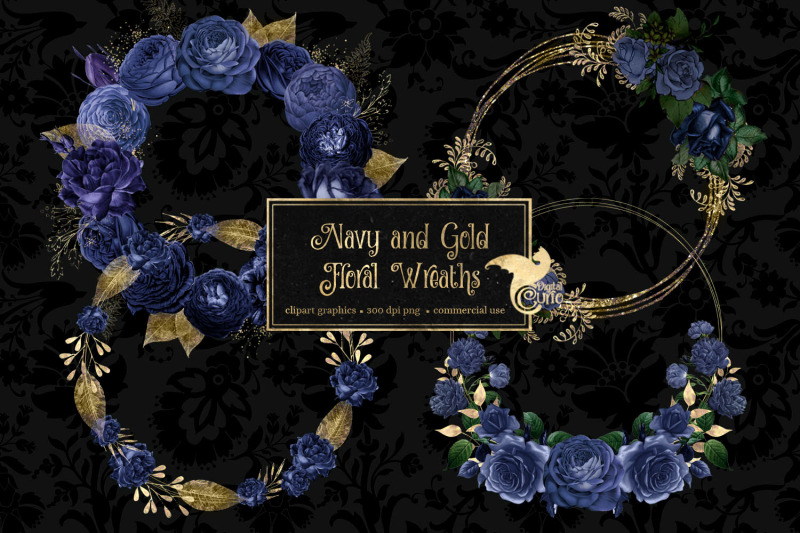 navy-and-gold-floral-wreatss