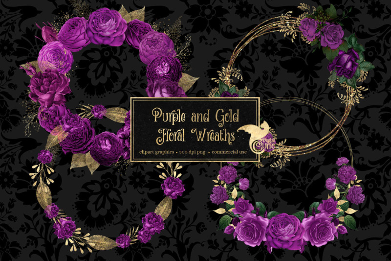 purple-and-gold-floral-wreath-clipart