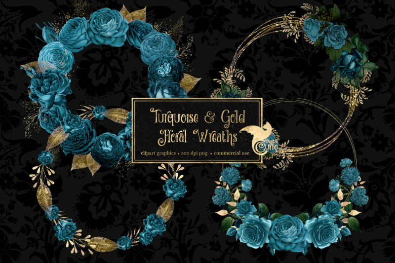 turquoise-and-gold-floral-wreaths