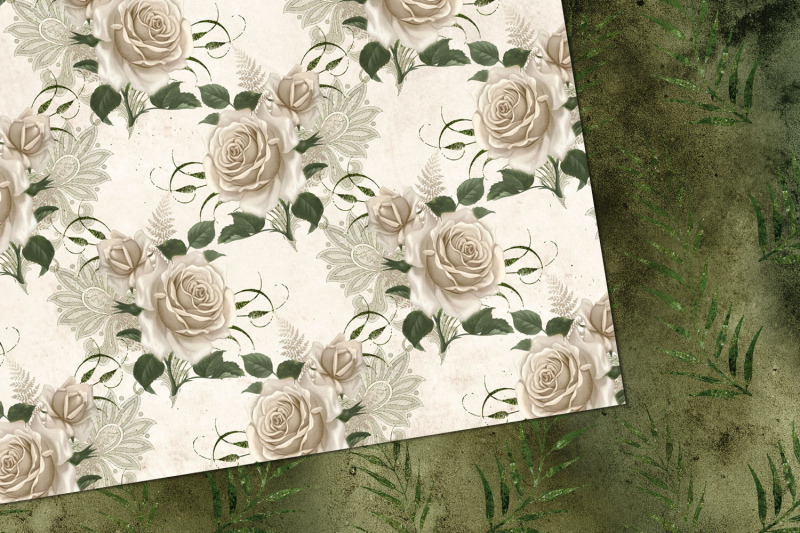 ivory-and-green-floral-digital-paper