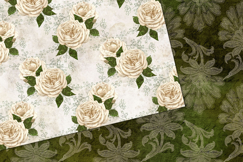 ivory-and-green-floral-digital-paper