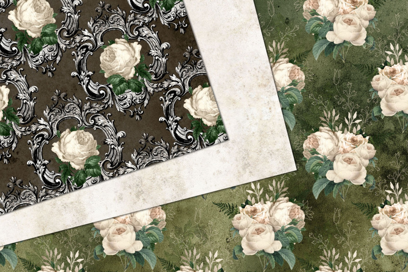 ivory-and-green-floral-digital-paper