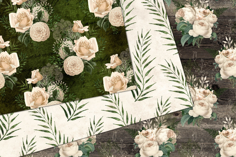 ivory-and-green-floral-digital-paper