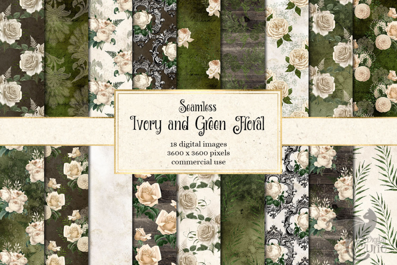 ivory-and-green-floral-digital-paper