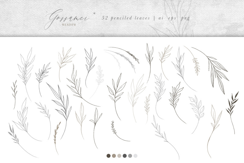 Pencil Branch and Leaf Illustrations Branding Kit By Avalon Rose Design ...