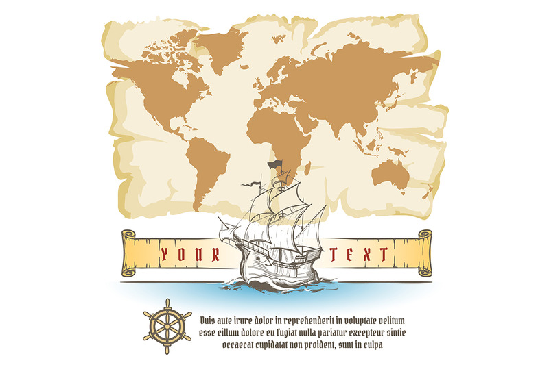 old-map-and-sail-retro-ship-with-scrolle-knot-emblem-set