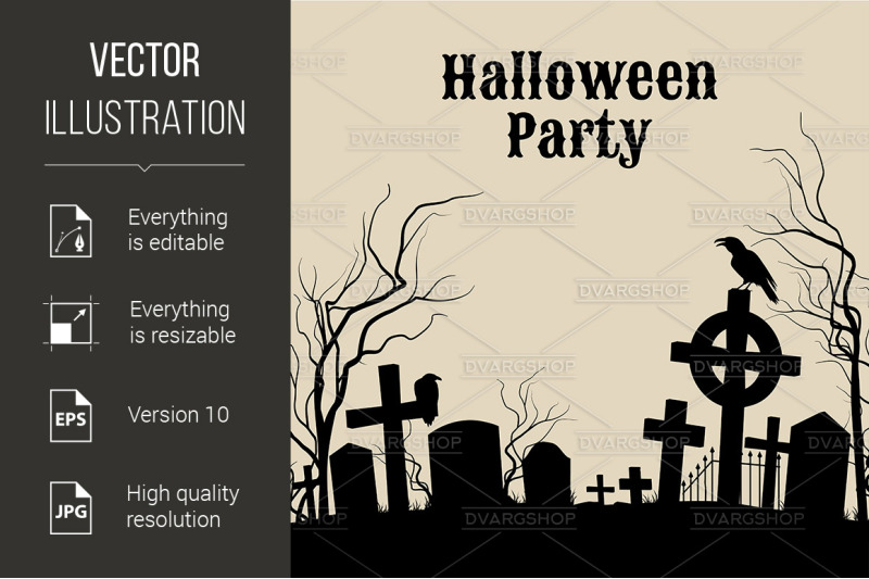 halloween-party-on-a-spooky-graveyard-retro-poster