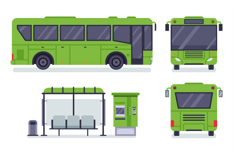 flat-city-bus-public-transport-stop-autobus-ticket-office-and-buses