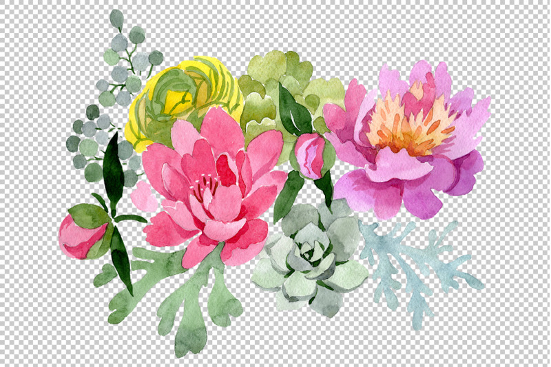 bouquet-with-pink-peonies-quot-mirage-quot-watercolor-png