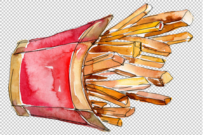 french-fries-with-sauce-on-ukrainian-watercolor-png