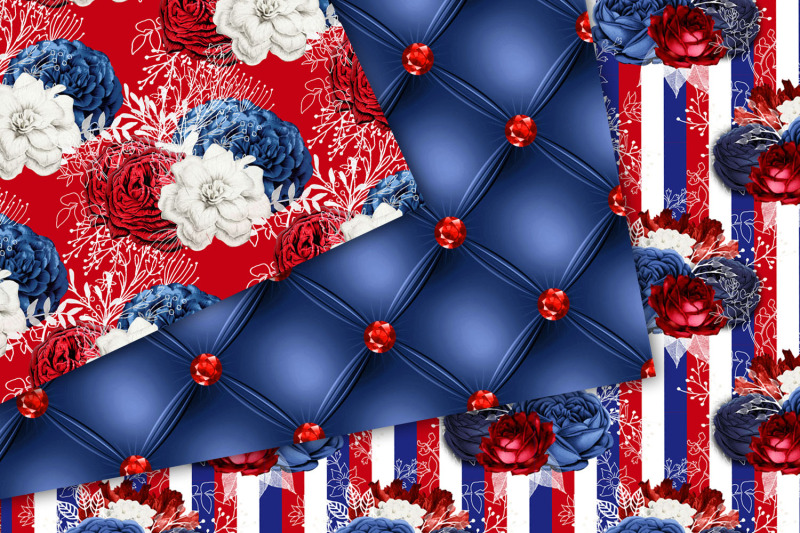 red-white-and-blue-floral-digital-paper