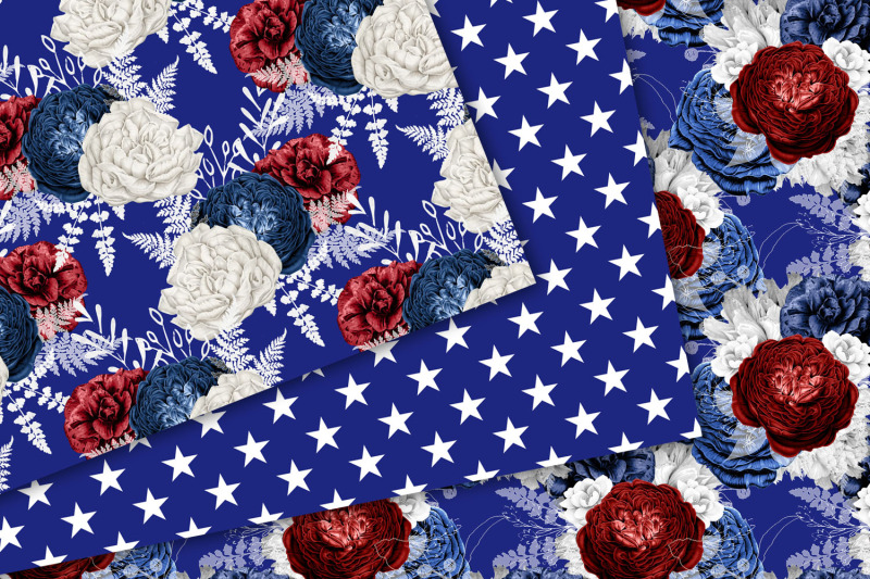 red-white-and-blue-floral-digital-paper