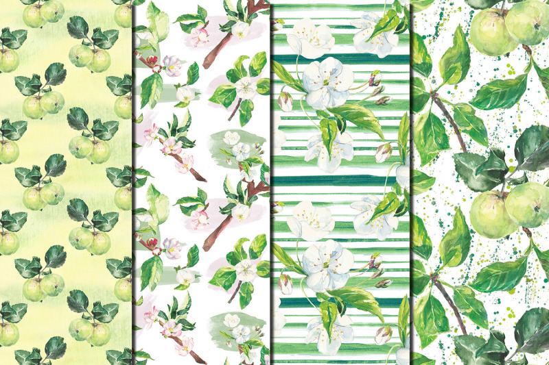 watercolor-apple-tree-branches-seamless-patterns