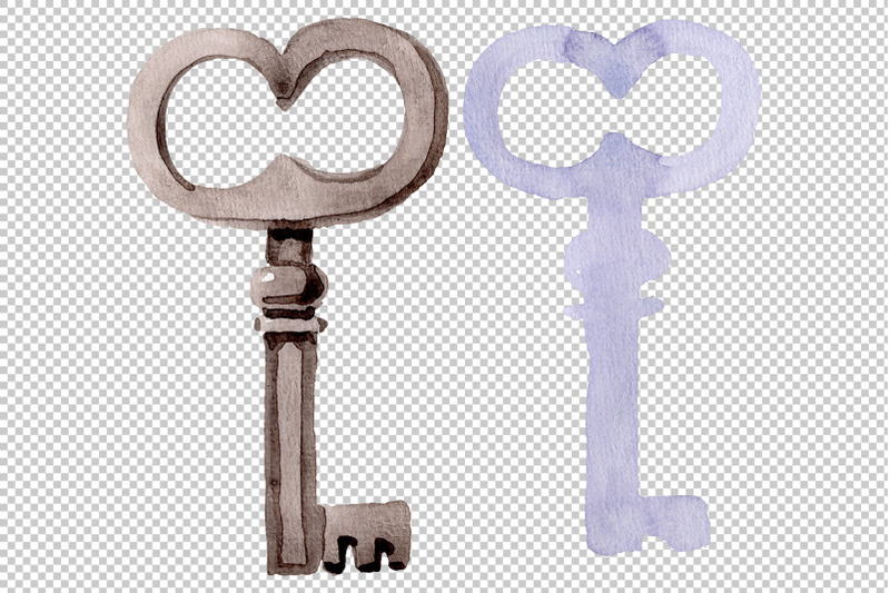 old-golden-key-watercolor-png
