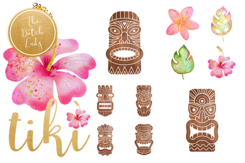 hawaiian-tiki-mask-clipart-set