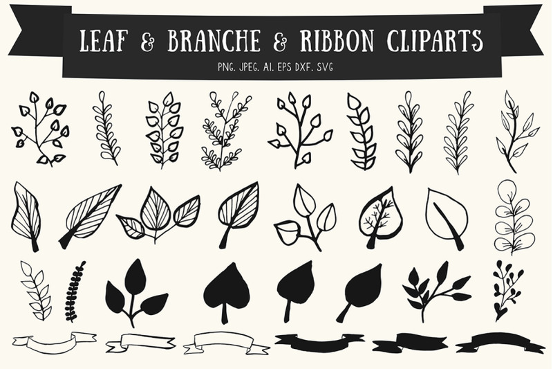 30-premium-handmade-leaf-branches-amp-ribbon-cliparts