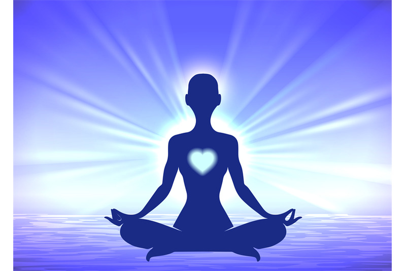 meditation-woman-silhouette-on-blue-background