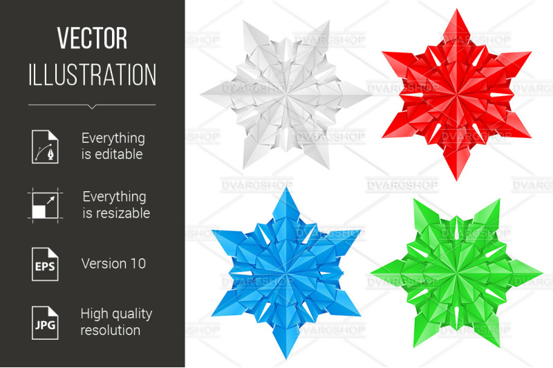 four-colorful-paper-snowflakes