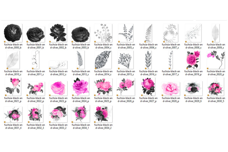 fuchsia-black-and-silver-floral-clipart