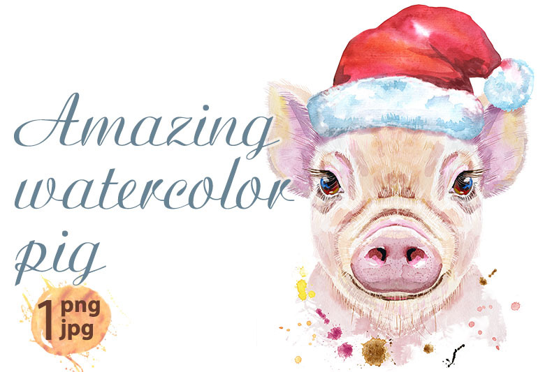 watercolor-portrait-of-pig-in-santa-hat