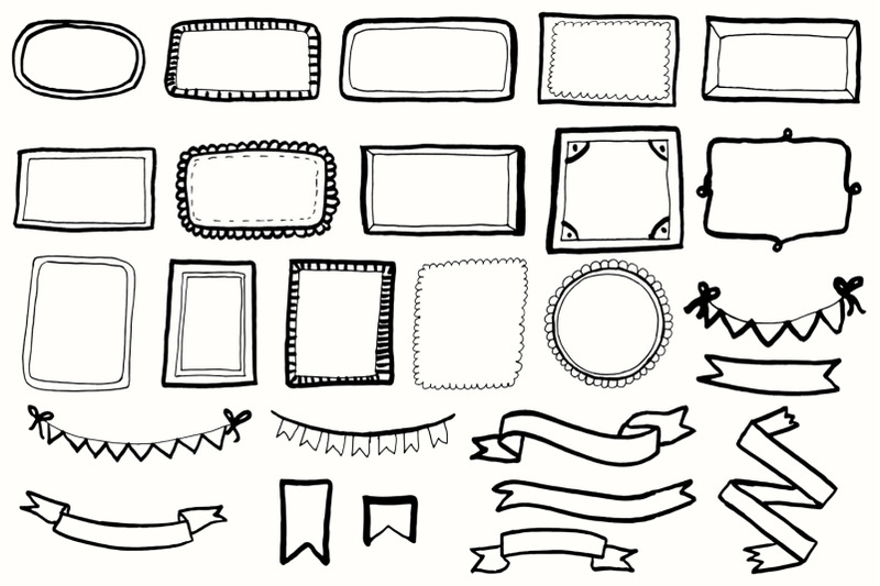 20-handdrawn-frames-amp-ribbons-cliparts