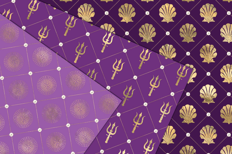 purple-and-gold-nautical-digital-paper