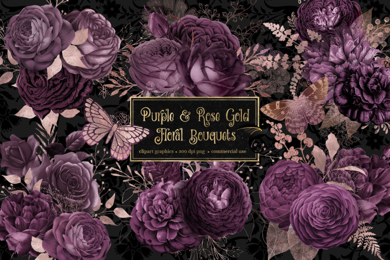 purple-and-rose-gold-floral-bouquets-clipart