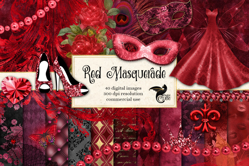 red-masquerade-digital-scrapbook-kit