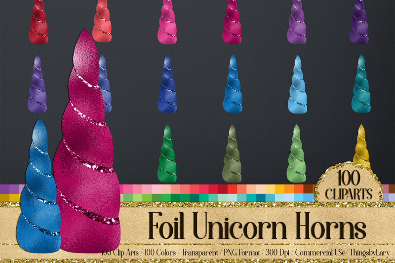 100-foil-glitter-fantasy-magical-unicorn-horn-clip-arts-png