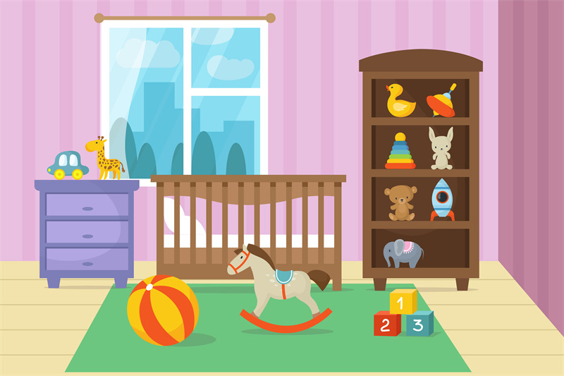 cartoon-childrens-room-interior-with-kid-toys-vector-illustration