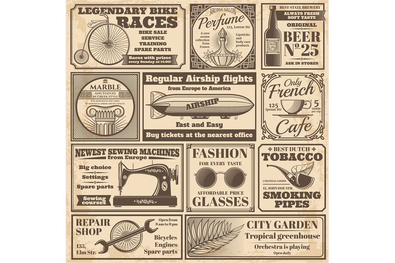 vintage-newspaper-banners-and-advertising-labels-vector-set