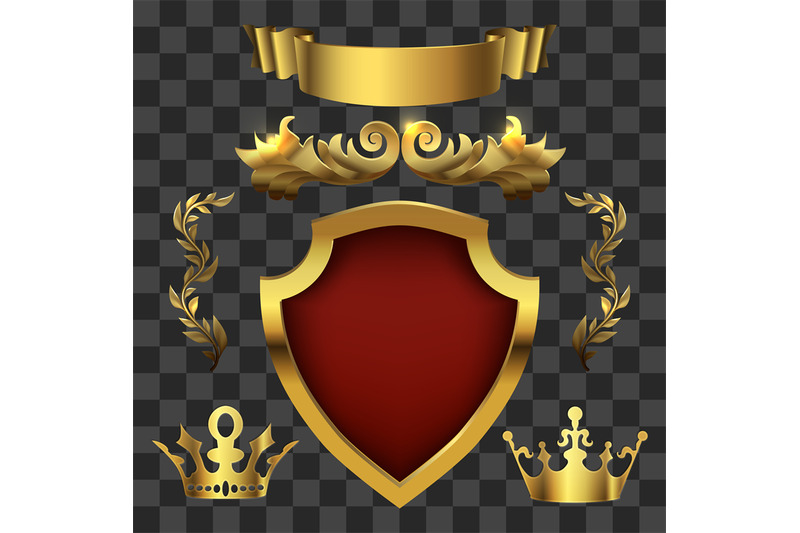 golden-vector-heraldic-elements-kings-crowns-banners