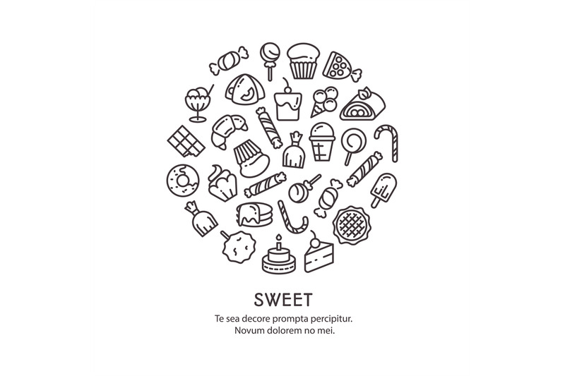 sweet-desserts-thin-line-icons-candies-round-concept