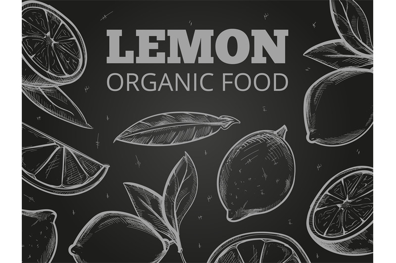 sketch-leaves-and-lemons-blackboard-background